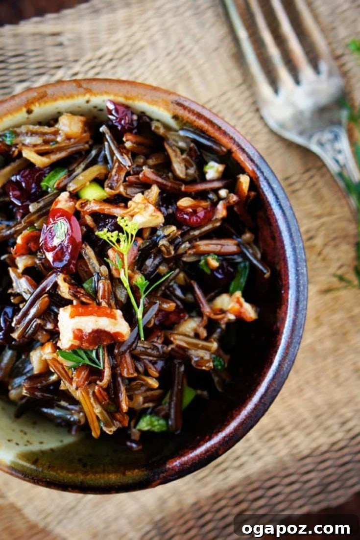 Savory Wild Rice Medley 5 A beautifully presented bowl of Cold Wild Rice Salad, ready to be served.
