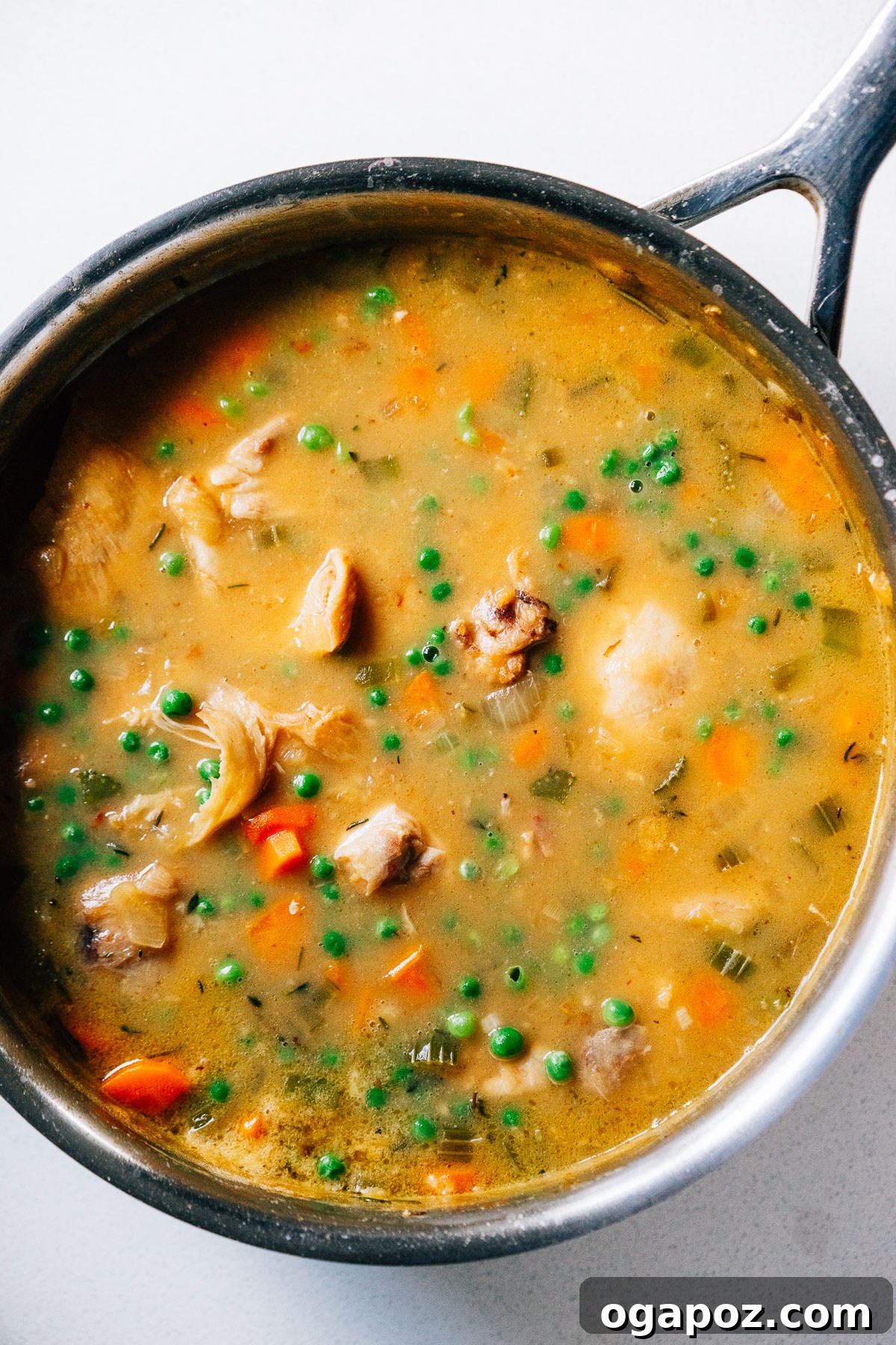 Savory Chicken and Biscuit Bake 5 Simmering chicken and vegetables in broth for Stew.
