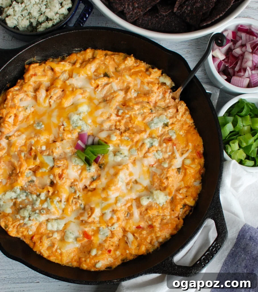 Ultimate Buffalo Chicken Queso 2 Buffalo Chicken Queso Cheese Dip Skillet, a perfect game day appetizer