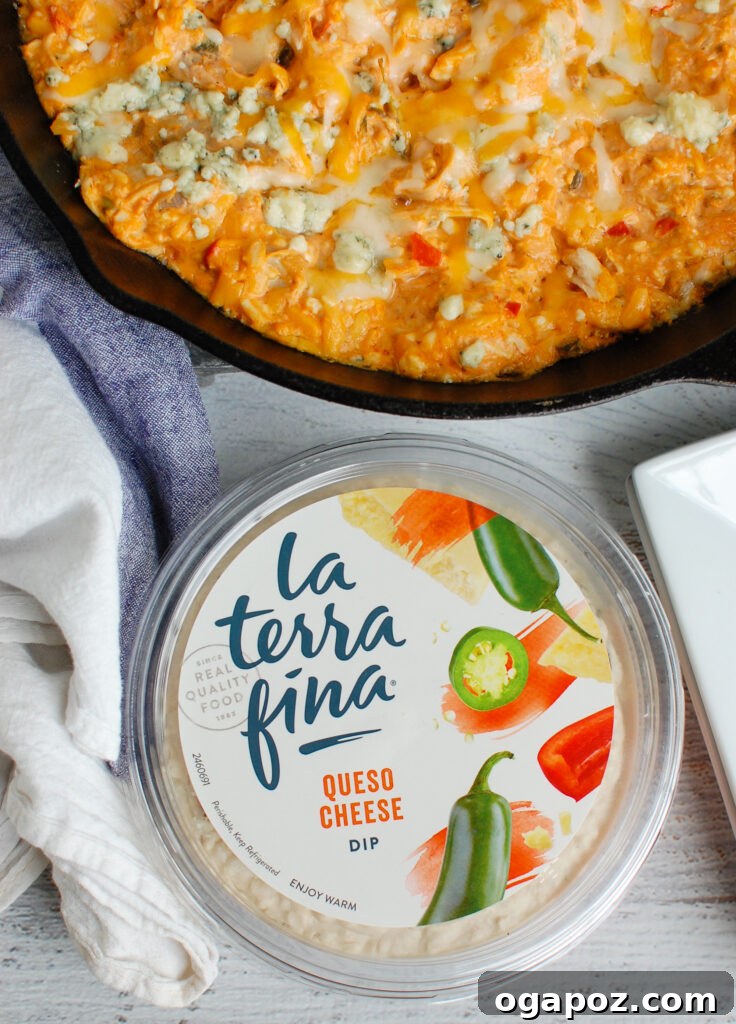 Ultimate Buffalo Chicken Queso 3 Buffalo Chicken Queso Cheese Dip with La Terra Fina, showcasing the creamy texture