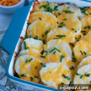 Spinach Artichoke Scalloped Potatoes Blue Baking Dish