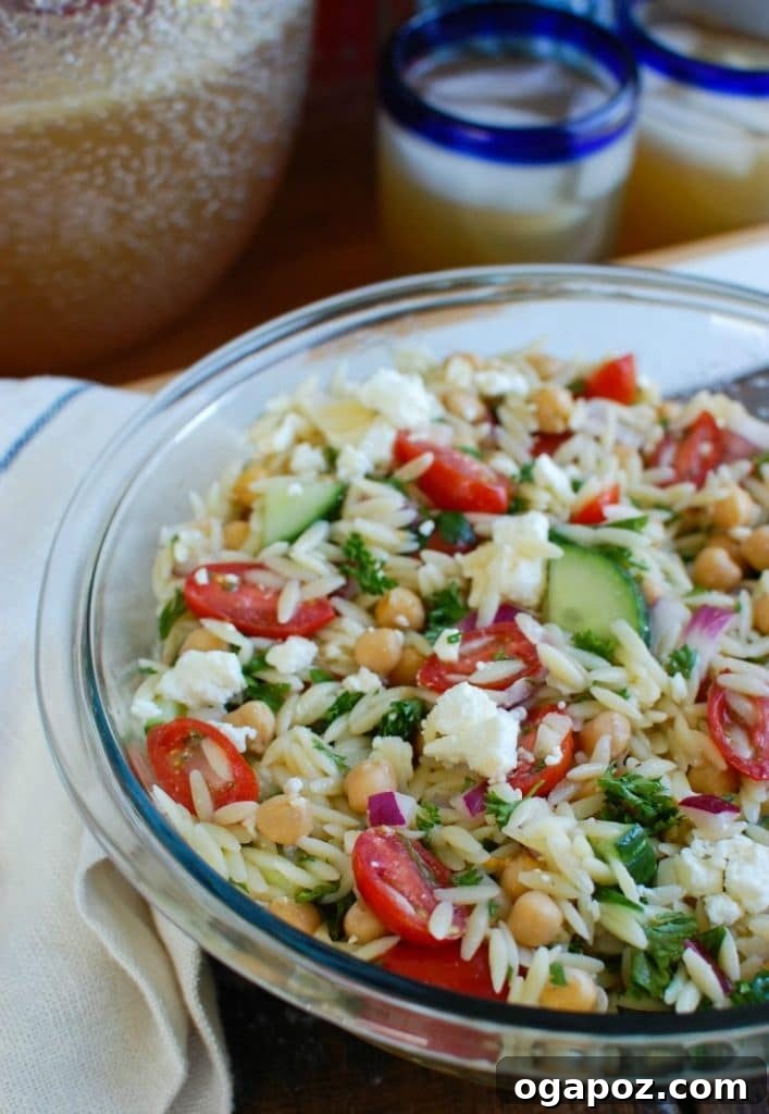 9 Unforgettable Orzo Pasta Salads 3 Bright Summer Orzo Pasta Salad featuring fresh tomatoes, corn, cucumber, and herbs in a light dressing.