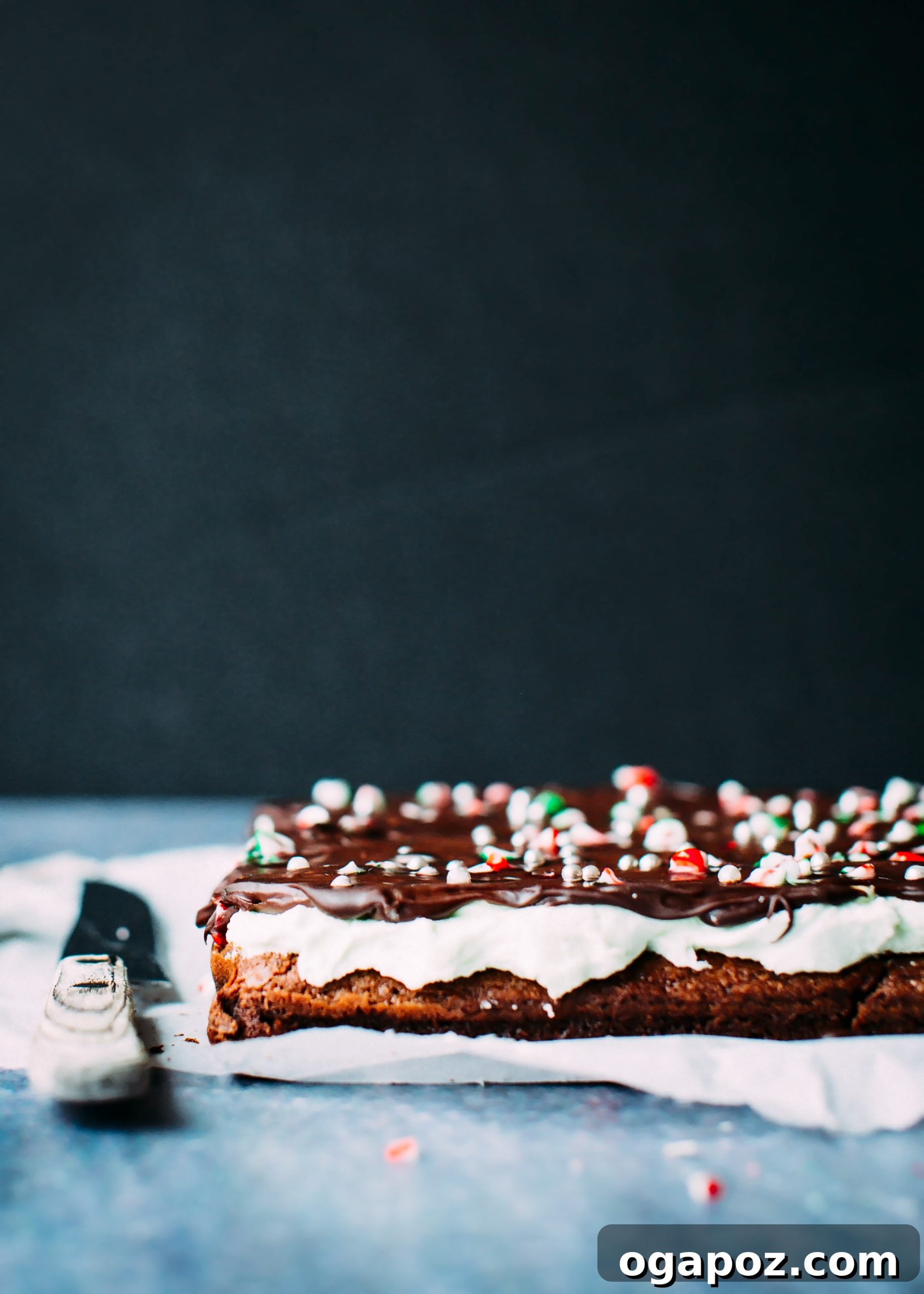 Chocolate Mint Brownie Triple Threat 3 Close-up of freshly baked chocolate mint Christmas brownies, showcasing their rich texture and festive appeal