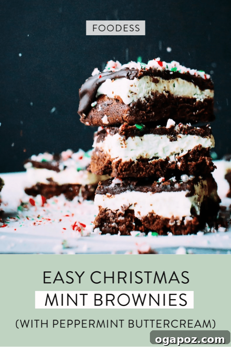 A festive image of peppermint Christmas brownies, garnished with candy canes, perfect for pinning on Pinterest