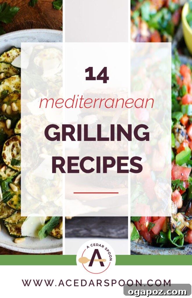 14 Sun-Kissed Mediterranean Grilling Recipes 2 A vibrant collage of 14 Mediterranean grilling recipes including kebabs, salads, and grilled vegetables, perfect for a healthy summer cookout.