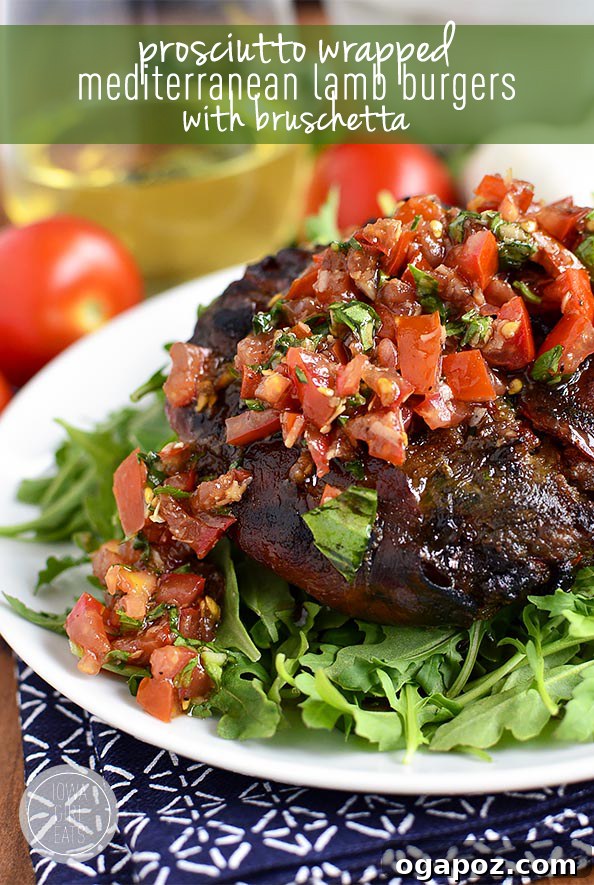 14 Sun-Kissed Mediterranean Grilling Recipes 4 Gourmet Prosciutto Wrapped Mediterranean Lamb Burgers served with fresh bruschetta.