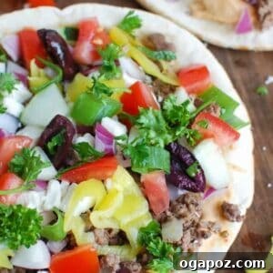 Greek-Style Beef Pita Pizza 5 Greek Beef Pita Pizza - Recipe Image