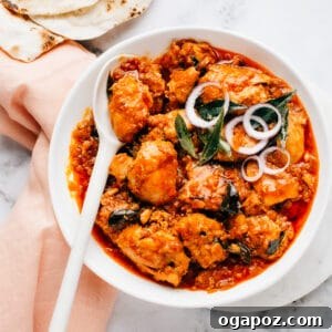 Chicken 65 Curry in a bowl.