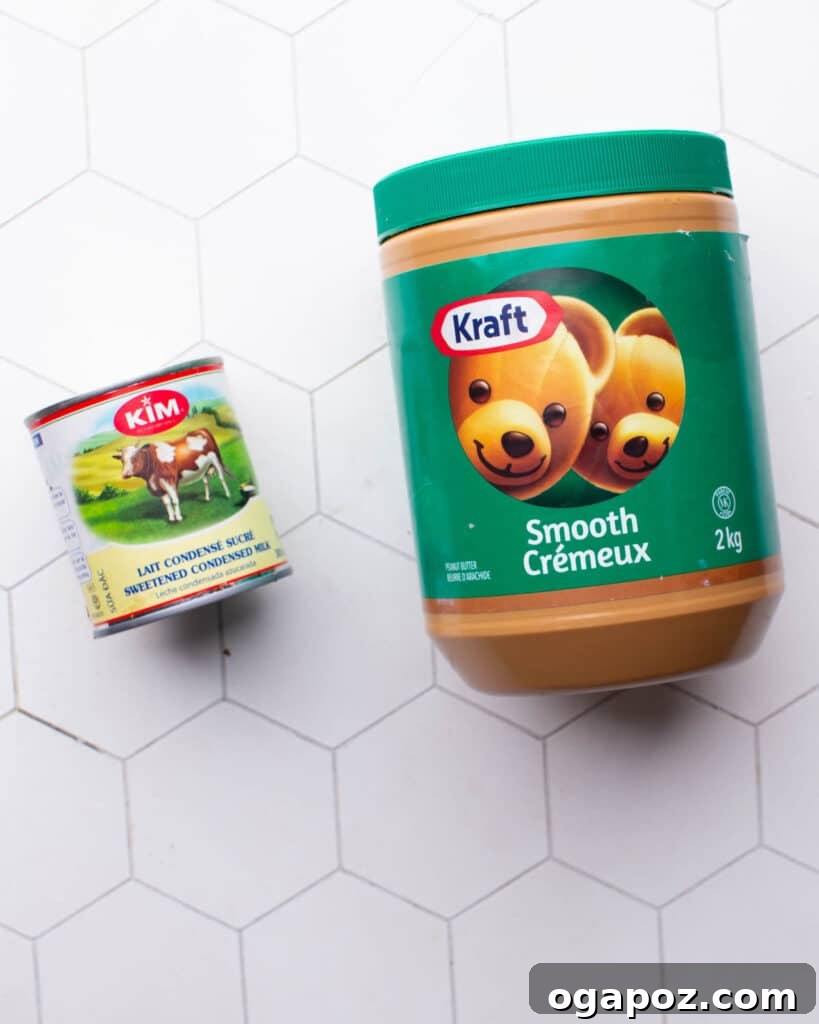 Two Ingredient Creamy Peanut Butter Fudge 3 2 Ingredient Peanut Butter Fudge Ingredients on table