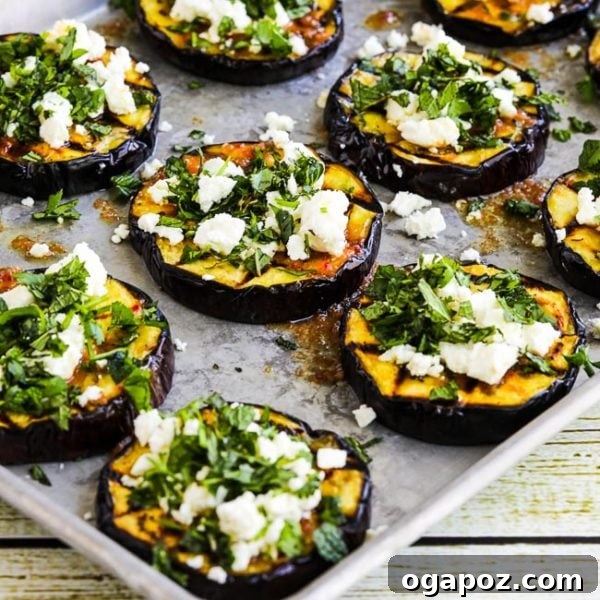 11 Ultimate Eggplant Recipes 12 Flavorful grilled eggplant slices dressed with a zesty garlic-cumin vinaigrette, crumbled feta cheese, and fresh herbs.