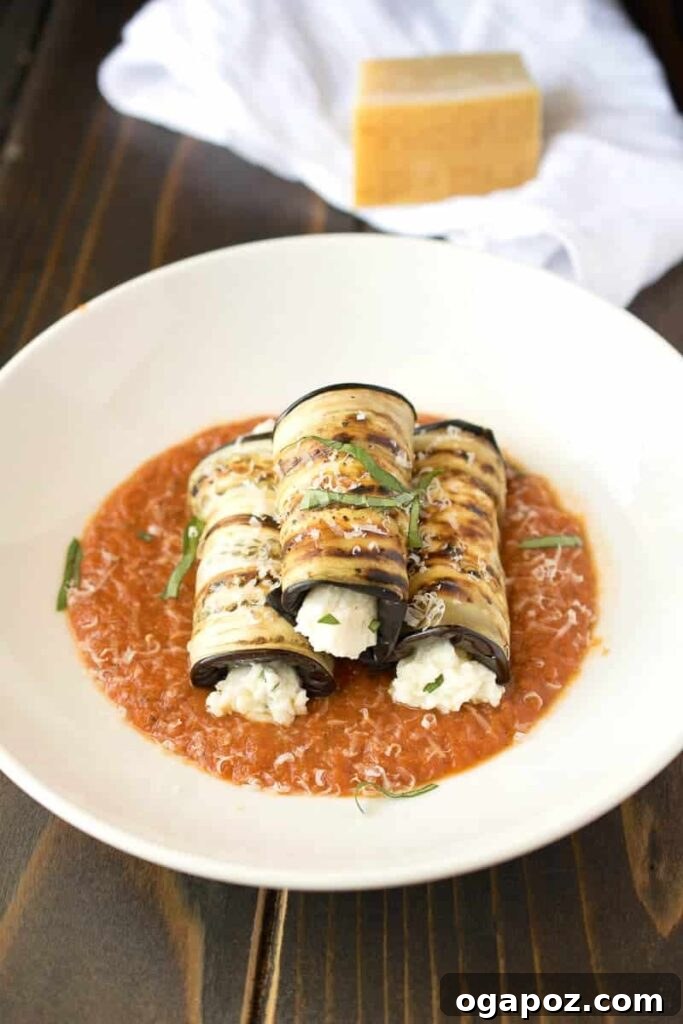 11 Ultimate Eggplant Recipes 5 Elegant grilled eggplant rollatini, filled with creamy ricotta cheese and herbs, then baked in tomato sauce.