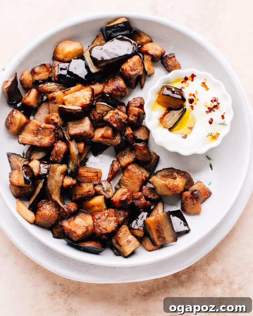 31 Delicious Side Dishes for Your Meatloaf Dinner 7 Air Fryer eggplant on a plate, golden brown and crispy.