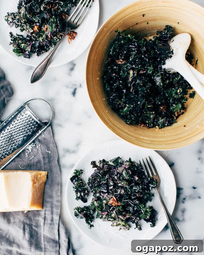Effortless Healthy Sides for Meatloaf 35 Delicious Choices 14 A vibrant and crisp kale Caesar salad, tossed with creamy dressing and ready to be enjoyed.