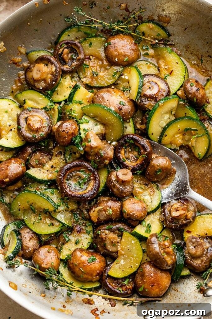 Effortless Healthy Sides for Meatloaf 35 Delicious Choices 19 A healthy and flavorful meatloaf side dish featuring sautéed mushrooms and zucchini, seasoned with herbs.