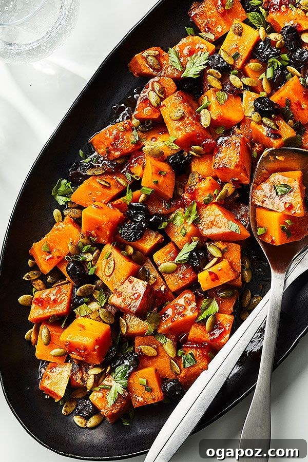 Effortless Healthy Sides for Meatloaf 35 Delicious Choices 30 A vibrant and healthy roasted butternut squash salad, featuring dried cherries and a hint of chili, making it an ideal side for meatloaf.