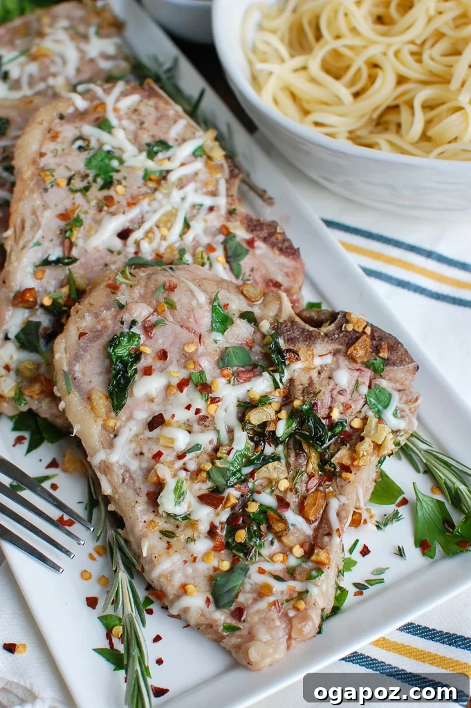 Aromatic Italian Veal Chops with Garlic and Herbs 3 Easy Italian Style Veal Chops on Platter