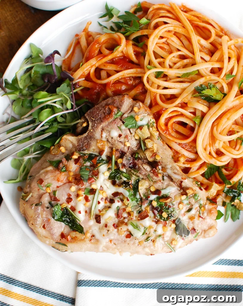 Aromatic Italian Veal Chops with Garlic and Herbs 4 Easy Italian Style Veal Chops White Plate