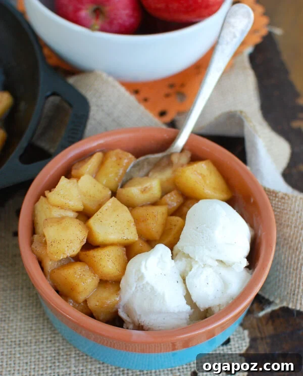 Golden Skillet Apples 4 Easy Skillet Apples with Ice Cream, ready to serve