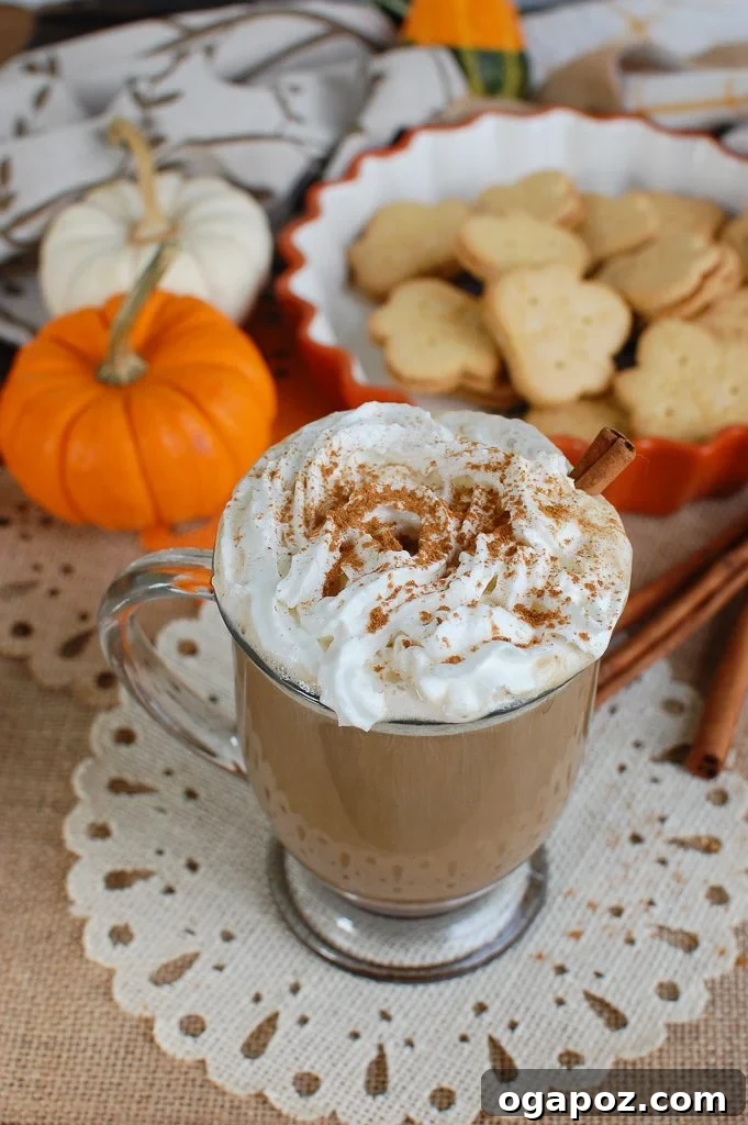 Golden Harvest Brew 3 Close-up view of a homemade Pumpkin Spice Latte, highlighting the rich, creamy texture and inviting warmth.
