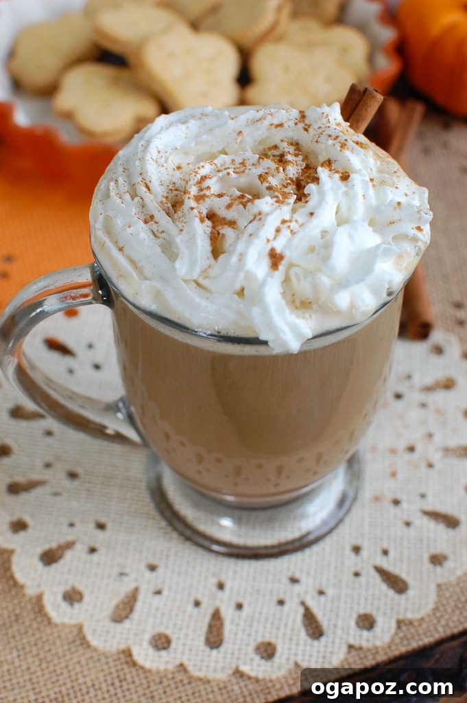 Golden Harvest Brew 4 A top-down view of a Pumpkin Spice Latte generously topped with creamy whipped cream and sprinkled with pumpkin pie spice.