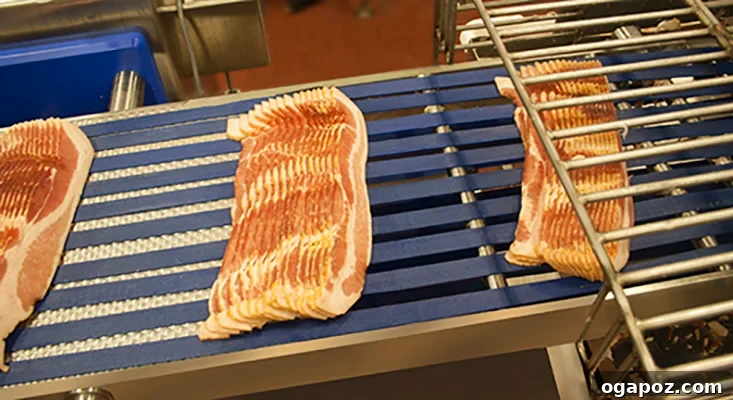 Cheesy Bacon Pizza Poppers 10 Packaged bacon ready for shipment in a large warehouse