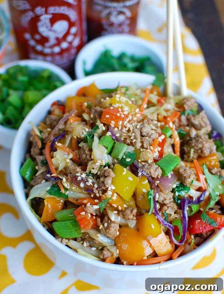 Egg Roll in a Bowl in a white bowl, ready to serve