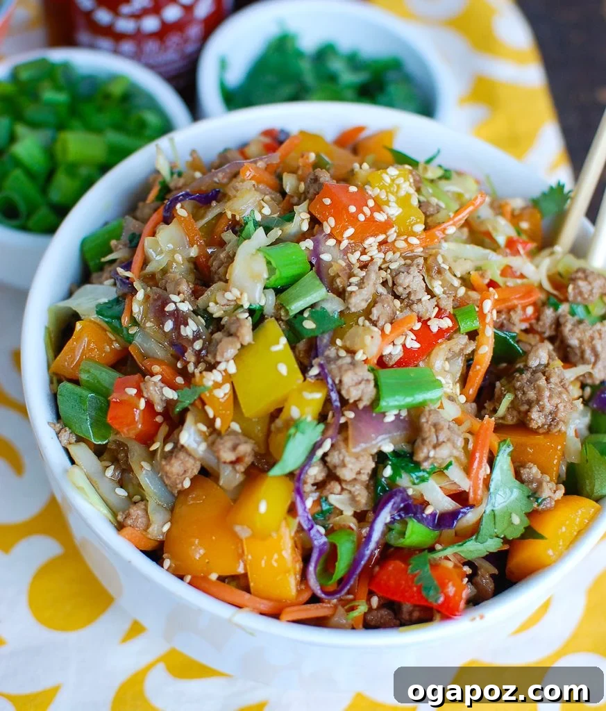 Egg Roll in a Bowl with mixed vegetables and pork
