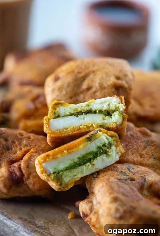 Paneer Perfection: 52+ Recipes for Every Palate 26 Flavorful Stuffed Paneer Pakoda, a popular Indian appetizer featuring crispy, spiced fritters filled with paneer.