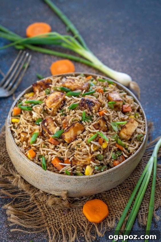 Paneer Perfection: 52+ Recipes for Every Palate 33 Flavorful Paneer Fried Rice, a delicious Indo-Chinese fusion dish loaded with vegetables and aromatics.