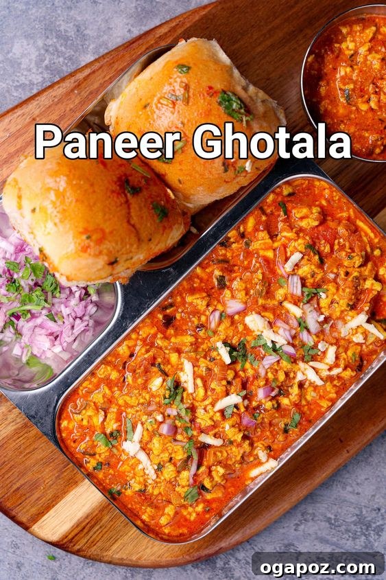 Paneer Perfection: 52+ Recipes for Every Palate 9 Delicious Paneer Cheese Ghotala, a flavorful street-style Indian dish made with grated paneer and a spicy gravy.