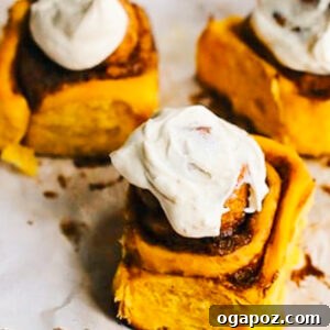 Pumpkin Cinnamon Rolls with cream cheese frosting.