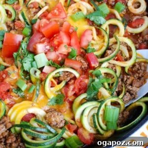 Mexican Zucchini in skillet, ready to serve.
