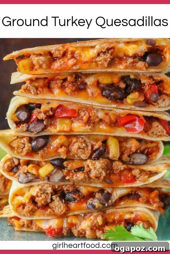 37 Delicious Ways to Enjoy Healthy Ground Turkey 22 Cheesy Ground Turkey Quesadillas, golden and filled.