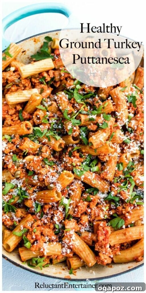 37 Delicious Ways to Enjoy Healthy Ground Turkey 29 Turkey Puttanesca pasta dish with olives, tomatoes, and capers.