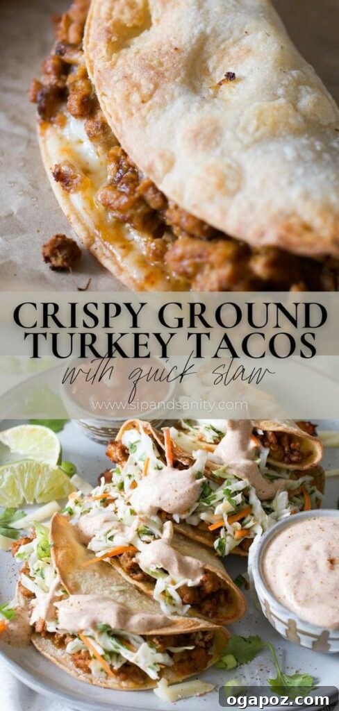 37 Delicious Ways to Enjoy Healthy Ground Turkey 30 Ground Turkey Tacos with fresh slaw and crema.