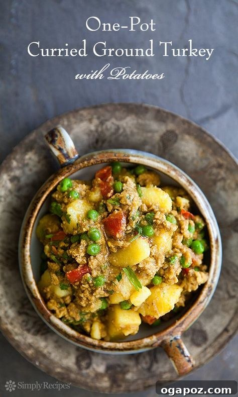 37 Delicious Ways to Enjoy Healthy Ground Turkey 35 Curried Ground Turkey served with potatoes and peas.
