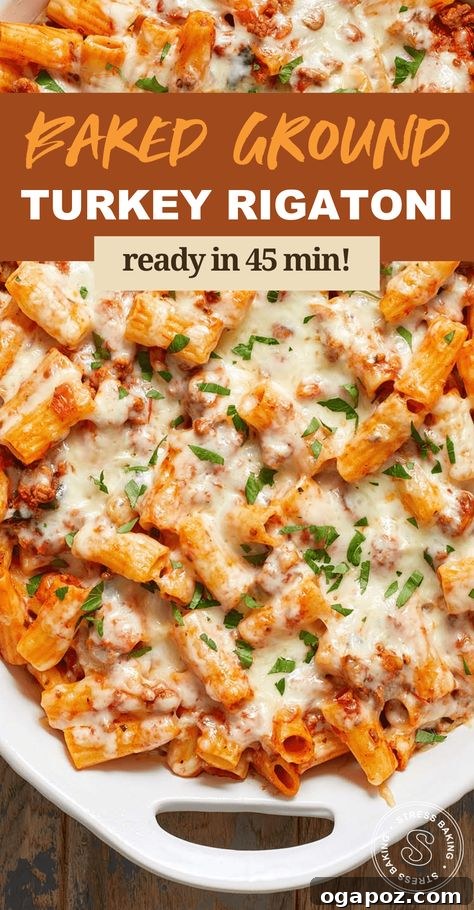 37 Delicious Ways to Enjoy Healthy Ground Turkey 36 Ground Turkey Rigatoni, baked with a golden cheese topping.