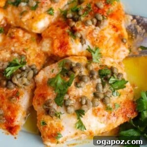 Baked Cod with Lemon, a close-up shot of the finished dish.