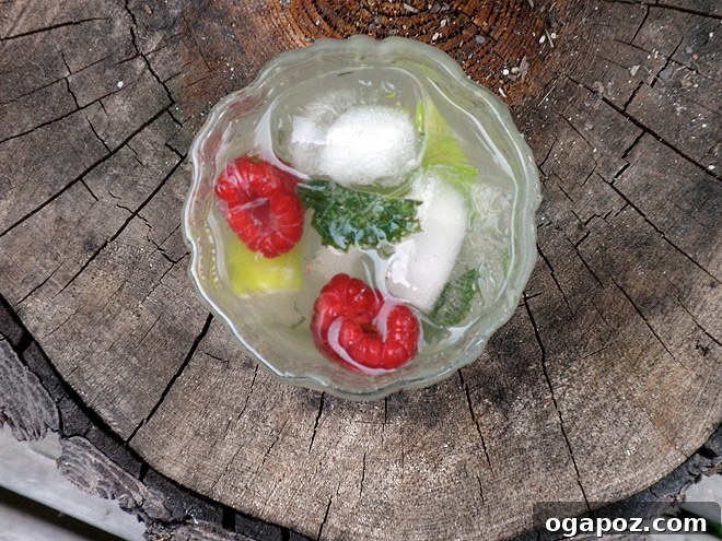 Refreshing Mint and Lime Mojitos 3 Close-up of a Mojito cocktail being prepared, showing mint leaves, lime wedges, and fresh raspberries.