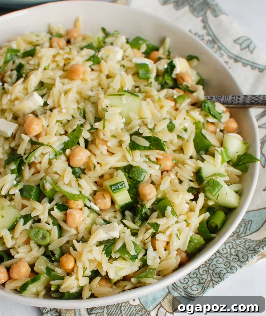 Zesty Chickpea Salad 6 Chickpea Salad Recipe in a large white bowl, garnished with fresh herbs