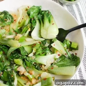 Easy Bok Choy Recipe served in a white bowl, close up