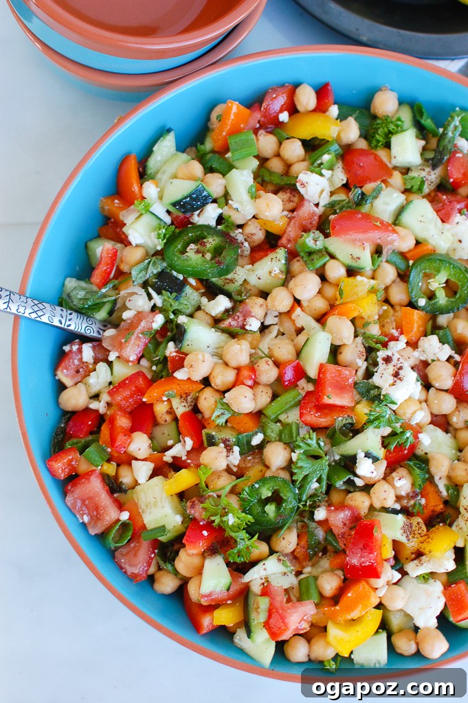 A simple yet satisfying Mediterranean Chickpea Salad, packed with plant-based protein and fresh vegetables.