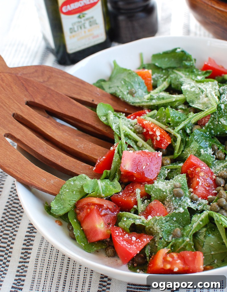 Rocket and Caper Salad 2 Arugula Salad with Capers in white bowl