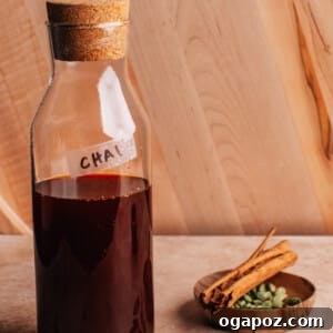 Chai concentrate in glass bottle