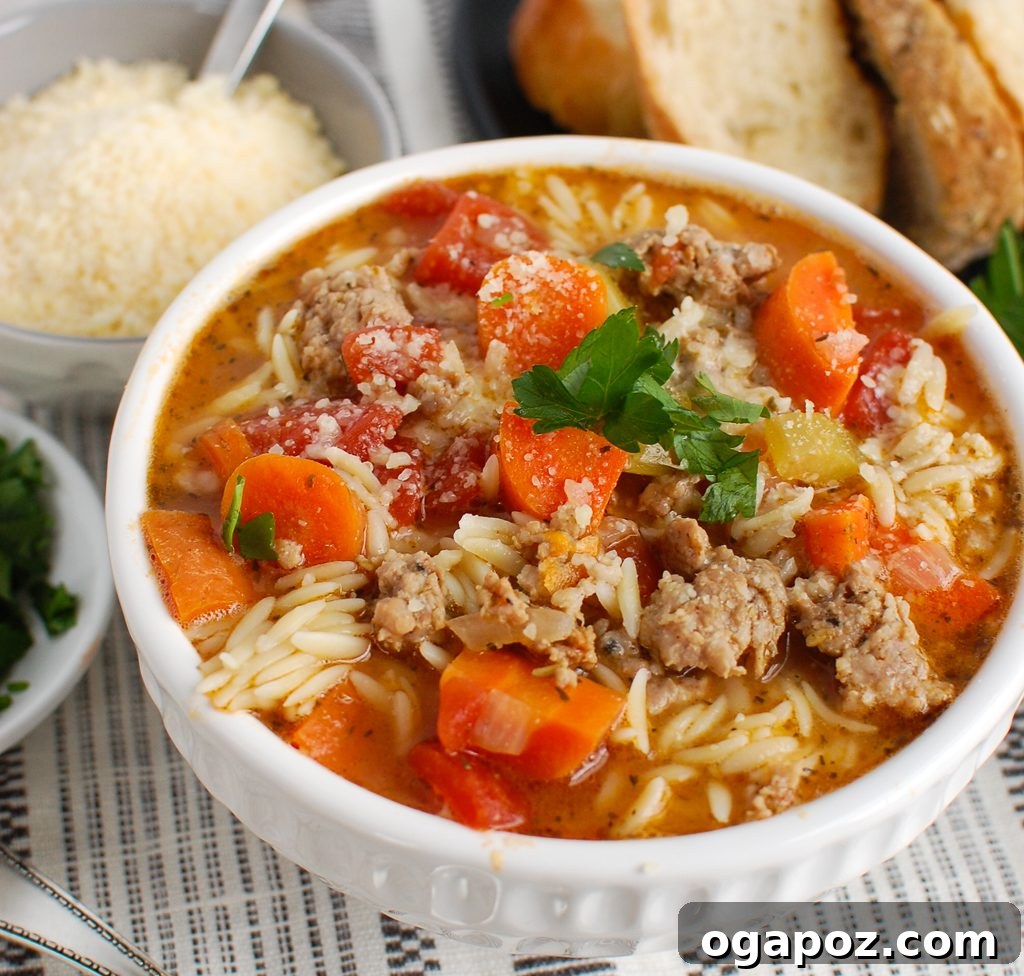 Hearty Italian Sausage Soup 5 Italian Sausage Soup served with crusty bread