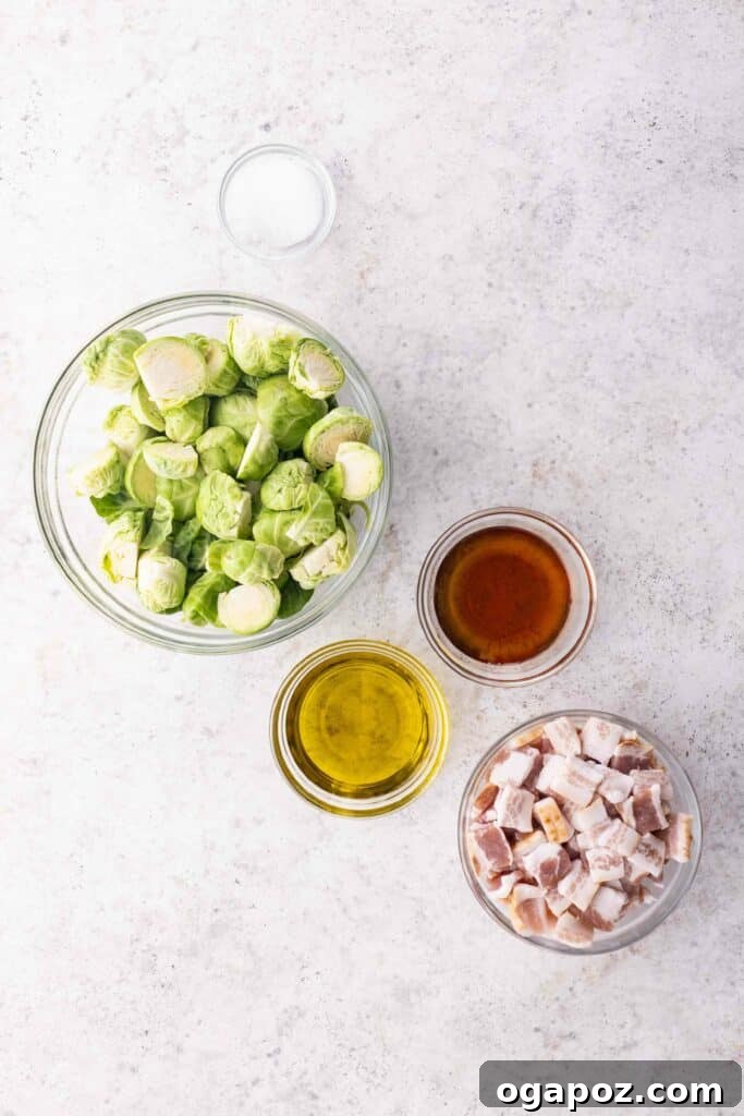 Irresistible Maple Bacon Brussels Sprouts 3 Key ingredients: brussel sprouts, maple syrup, olive oil and bacon