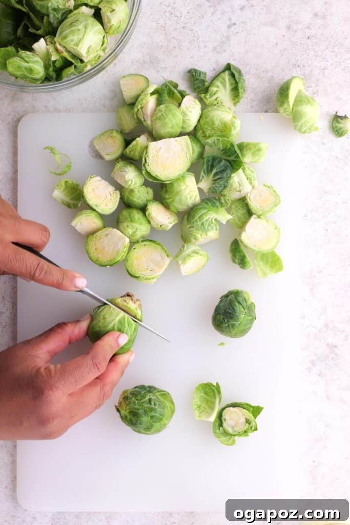 Irresistible Maple Bacon Brussels Sprouts 4 Chopping the brussel sprouts.