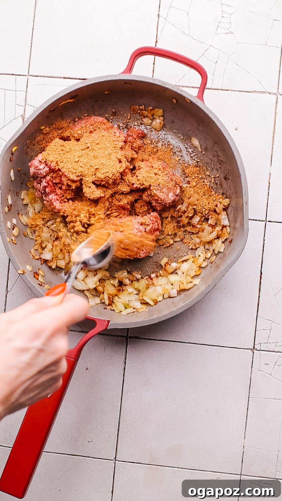 Golden Crispy Tacos Made Effortless 5 adding beef and spices for tacos