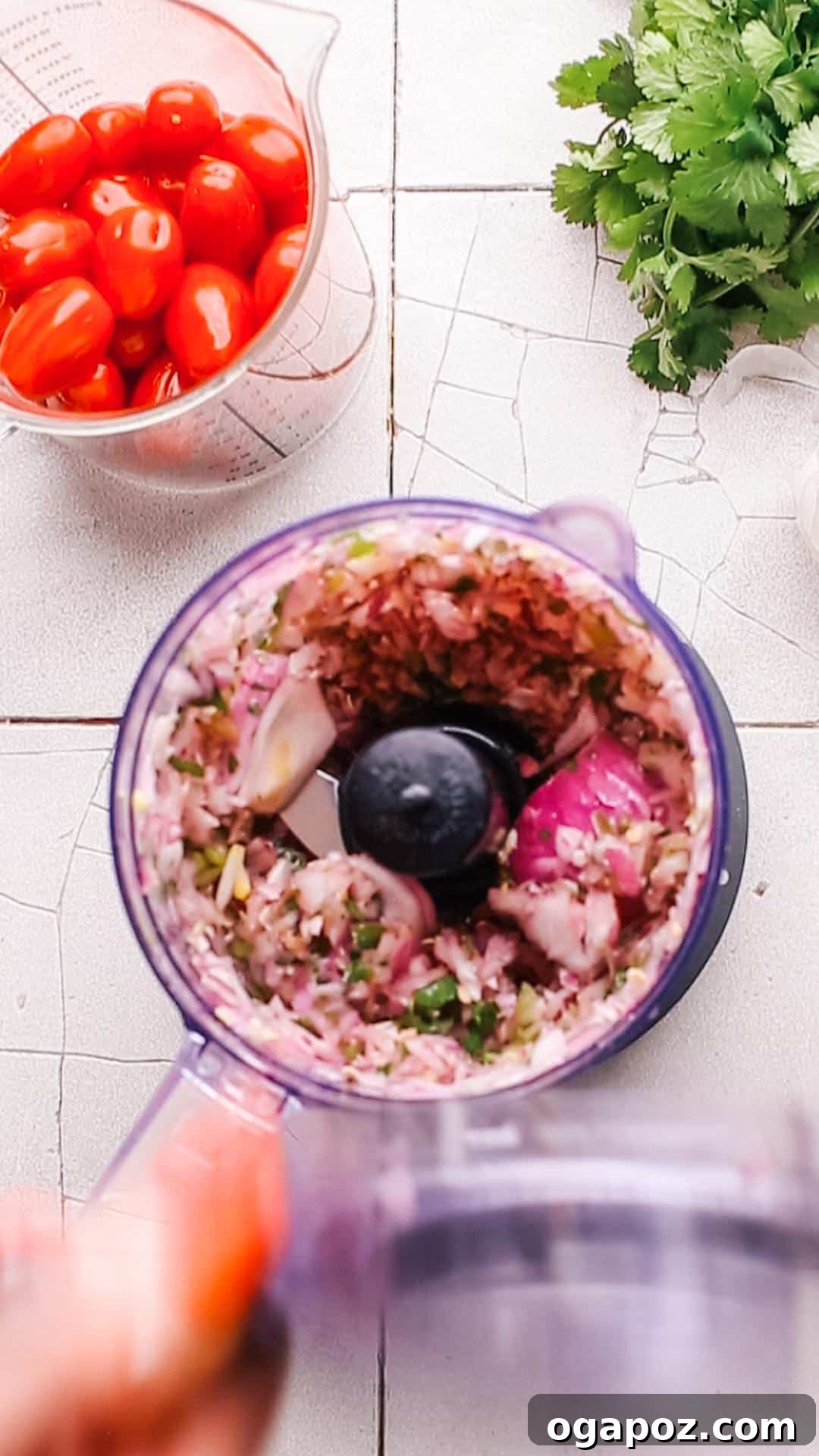 5 Minute Fresh Taco Salsa 6 Blending ingredients in a food processor