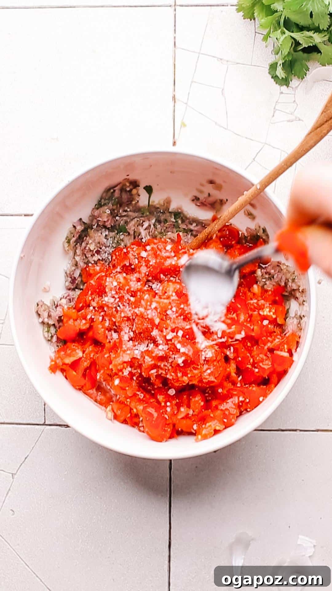 5 Minute Fresh Taco Salsa 8 Finished taco salsa being mixed